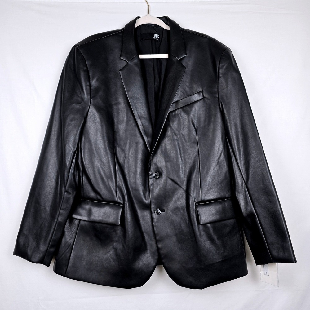 J. Ferrar Mens XL Slim Fit Dressy Casual Faux Leather Blazer Jacket Black NWT